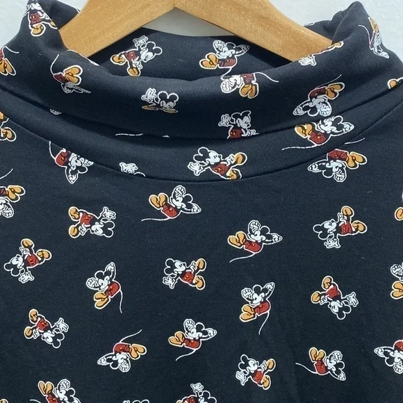 VINTAGE Womens 80s Mickey Mouse Disney Novelty Cotton Black Turtleneck Sz L - Picture 2 of 5